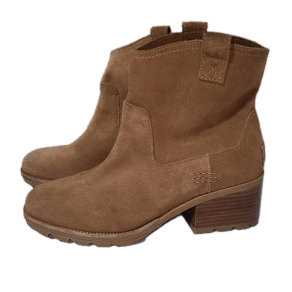 Sorel Waterproof Cate Pull On Tan Suede Leather Ankle Boot Western Lug Women 7 - Picture 15 of 15
